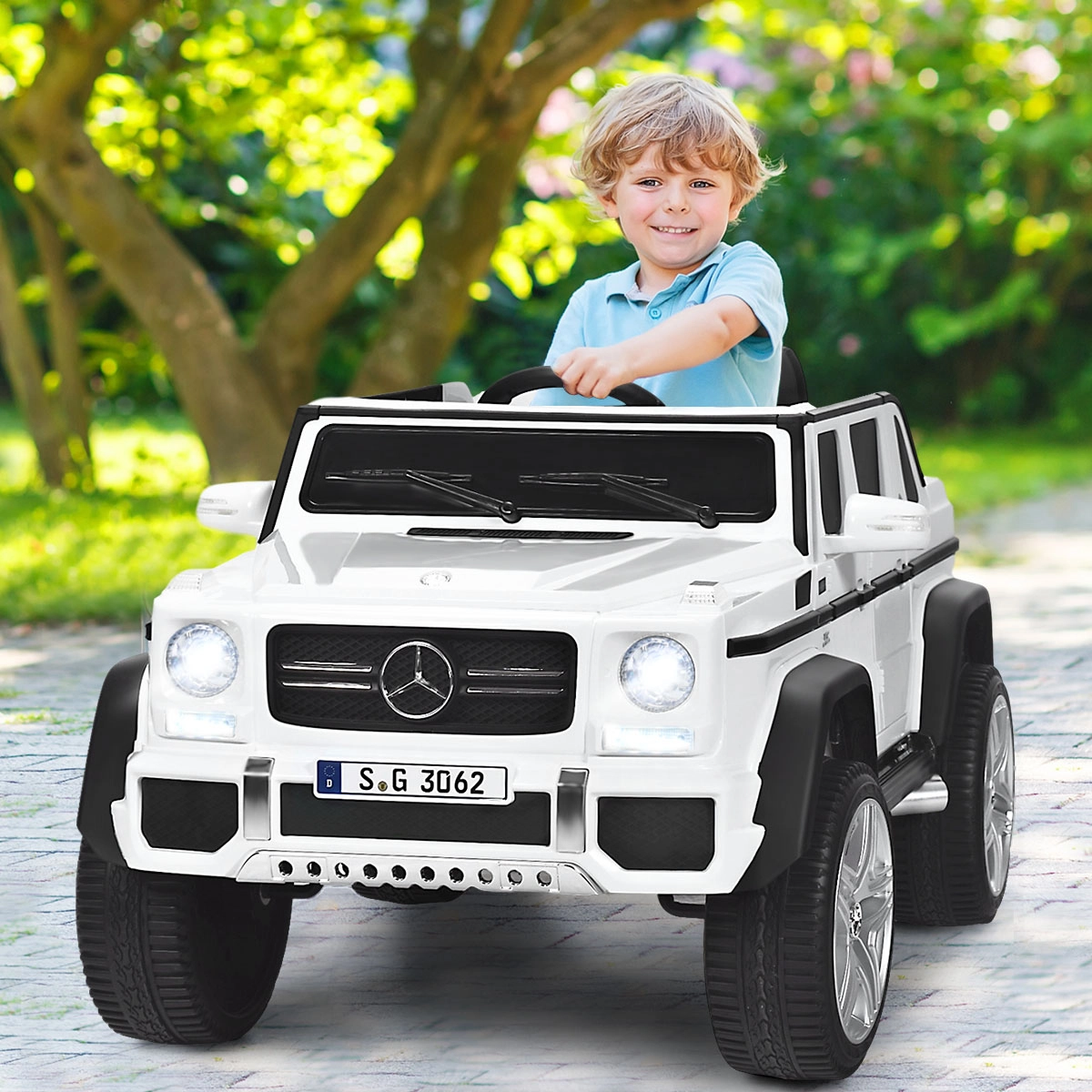 Costway 12V Kinderauto mit 2,4G-Fernbedienung mit Musik und LED-Leuchten Weiß 115 x 67 x 57 cm Weiß