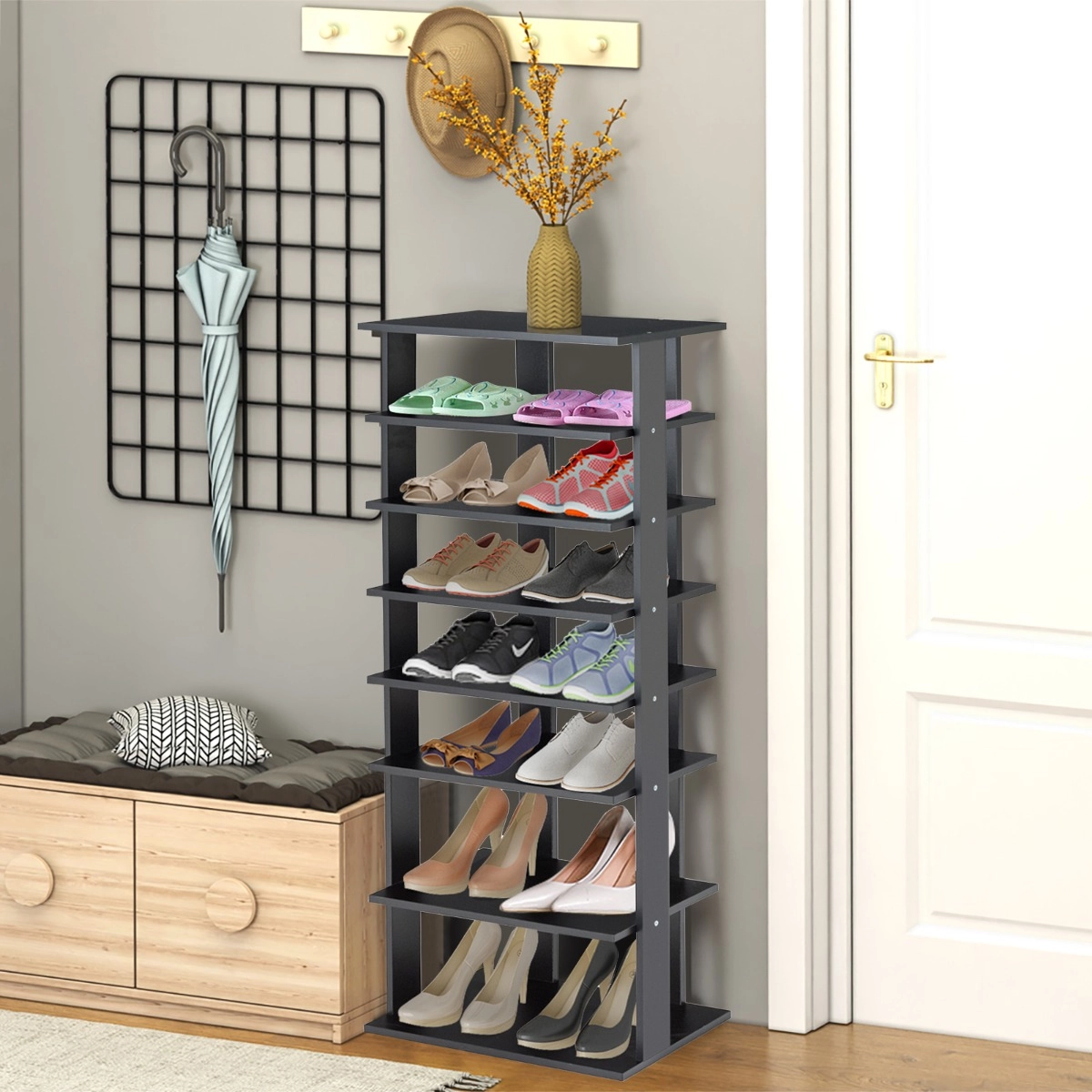 Costway 7-stöckiges industrielles vertikales Schuhregal mit mehreren Schichten & abnehmbarem Brett 110,5 cm