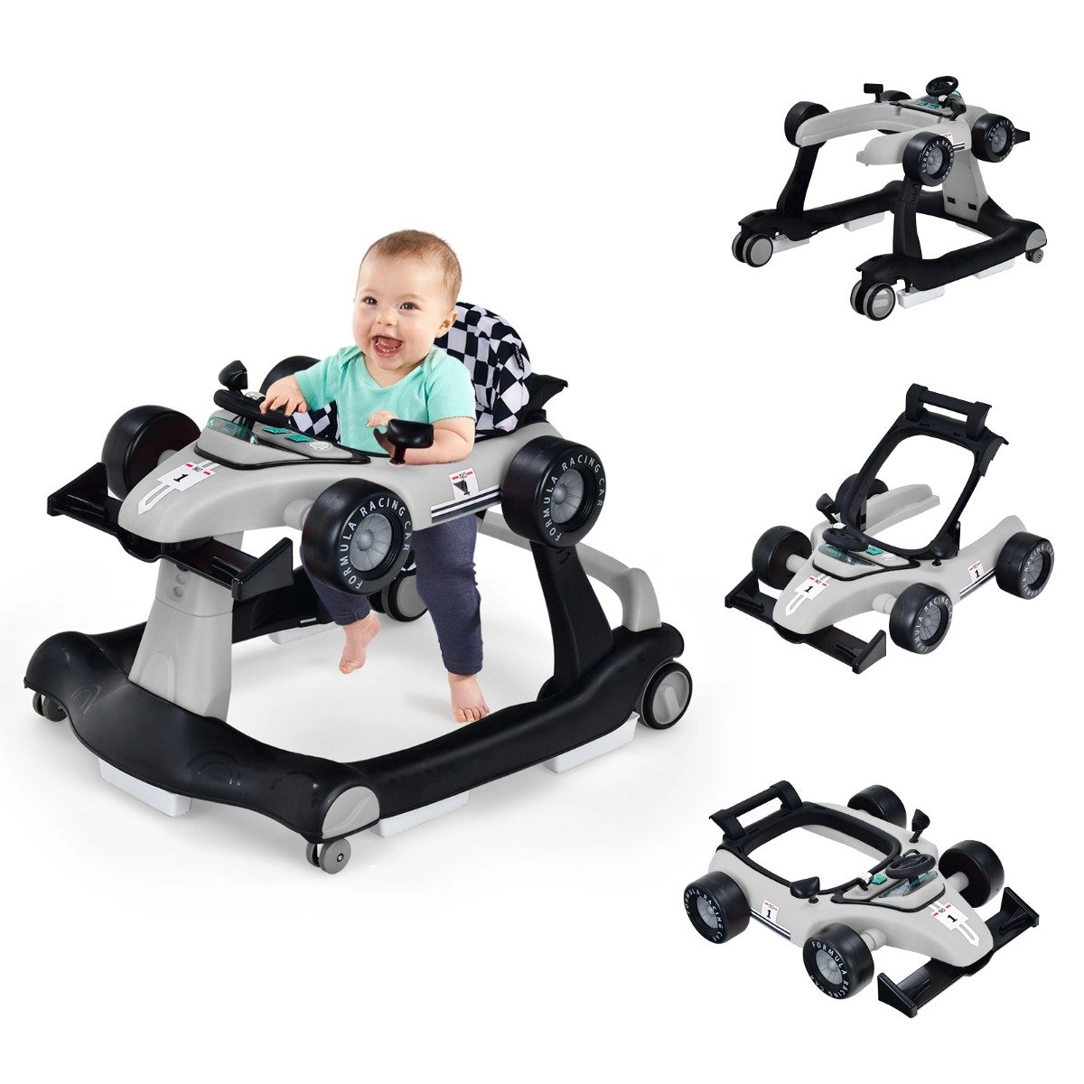 Costway 4 in 1 Lauflernwagen Klappbarer Lauflernwagen Grau
