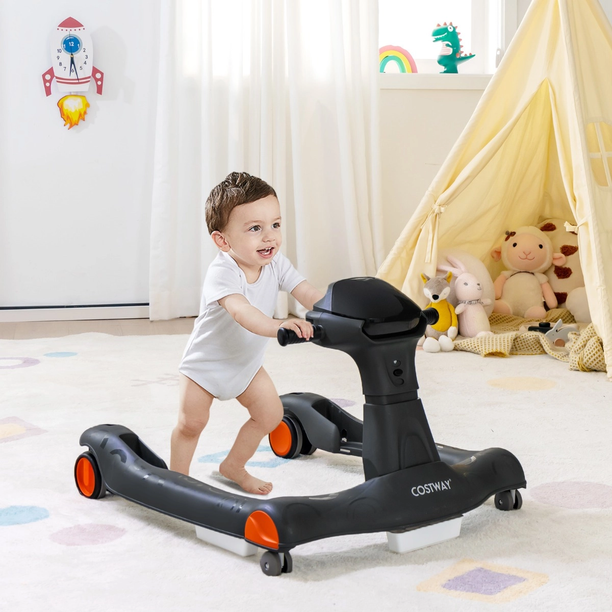 Costway 2 in 1 Lauflernwagen Klappbarer Lauflernwage Schwarz