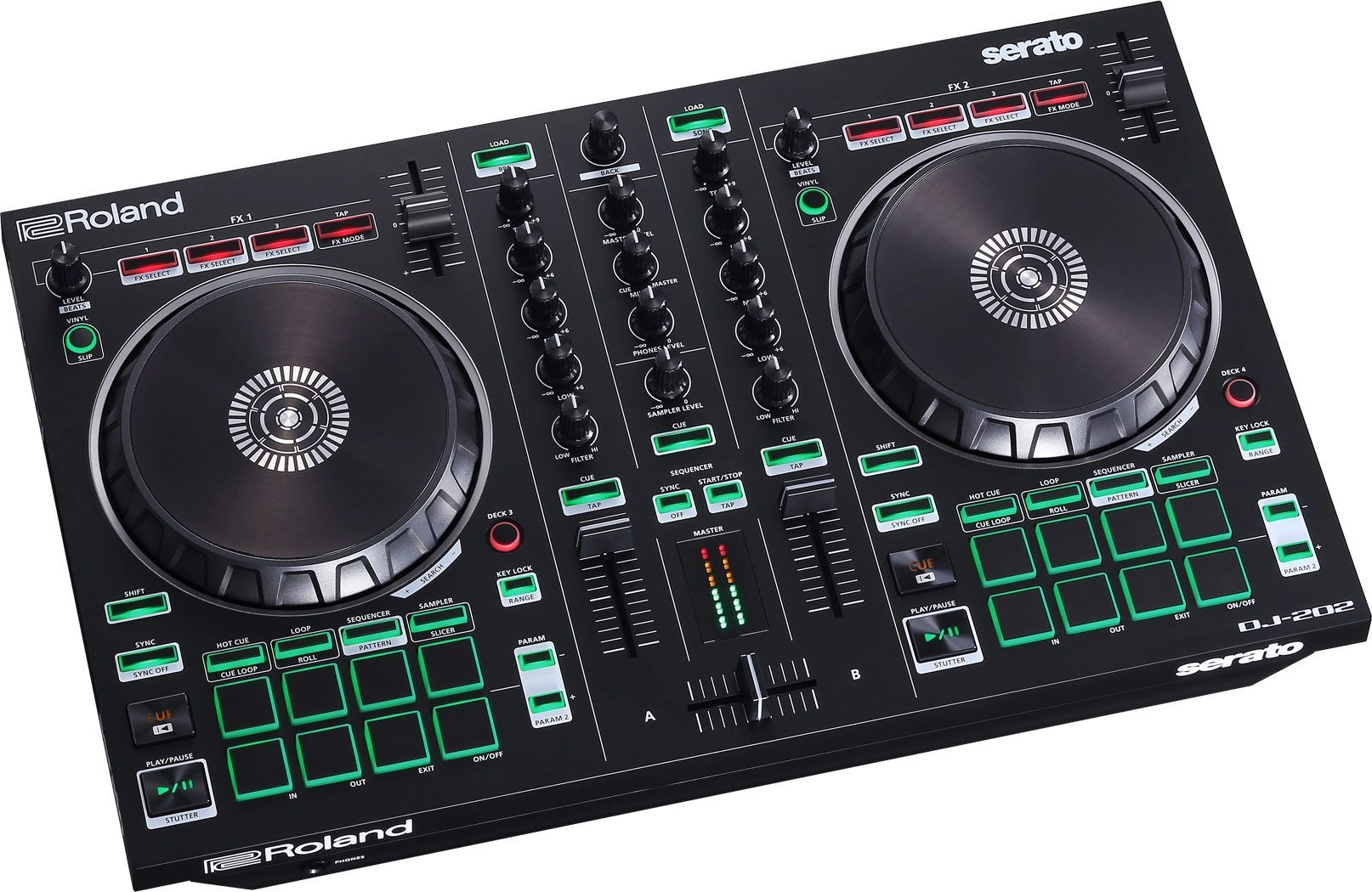 Roland DJ-202 2-Kanal DJ Controller für Serato Intro mit vier Decks