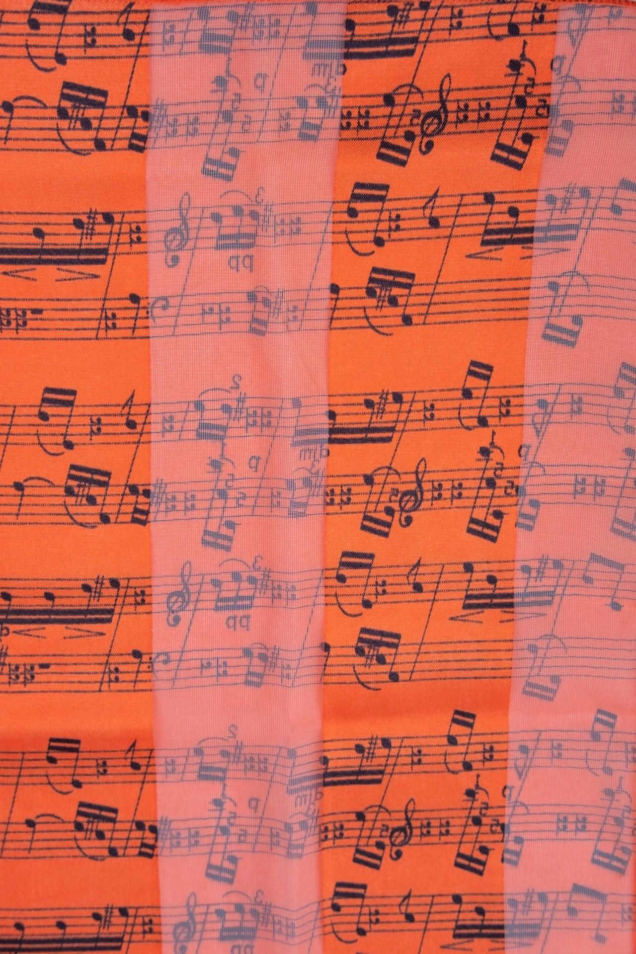 Notenlinen-Schal mit Satinstreifen & orange mit schwarzen Noten