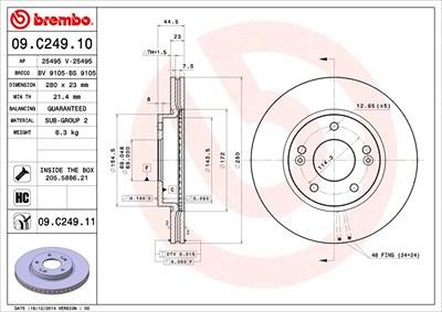 BREMBO Bremsscheibe 09.C249.11 Bremsscheiben,Scheibenbremsen HYUNDAI,KIA,i30 (GD),i30 CW (GD),Kona (OS),i30 Kombi (PDE),i30 Coupe,VELOSTER (FS)