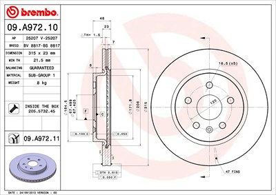 BREMBO Bremsscheibe 09.A972.11 Bremsscheiben,Scheibenbremsen OPEL,CHEVROLET,SAAB,INSIGNIA Caravan,INSIGNIA,INSIGNIA Stufenheck