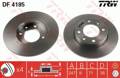 TRW Bremsscheibe DF4185 Bremsscheiben,Scheibenbremsen PEUGEOT,CITROËN,307 CC (3B),307 SW (3H),307 (3A/C),307 Break (3E),PARTNER Combispace (5F)