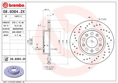 BREMBO Bremsscheibe 08.9364.2X Bremsscheiben,Scheibenbremsen FIAT,ALFA ROMEO,JEEP,500X (334_),159 Sportwagon (939),GIULIETTA (940),159 (939)