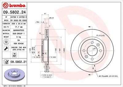 BREMBO Bremsscheibe 09.5802.21 Bremsscheiben,Scheibenbremsen RENAULT,NISSAN,DACIA,TWINGO I (C06_),CLIO II (BB0/1/2_, CB0/1/2_),TWINGO II (CN0_)