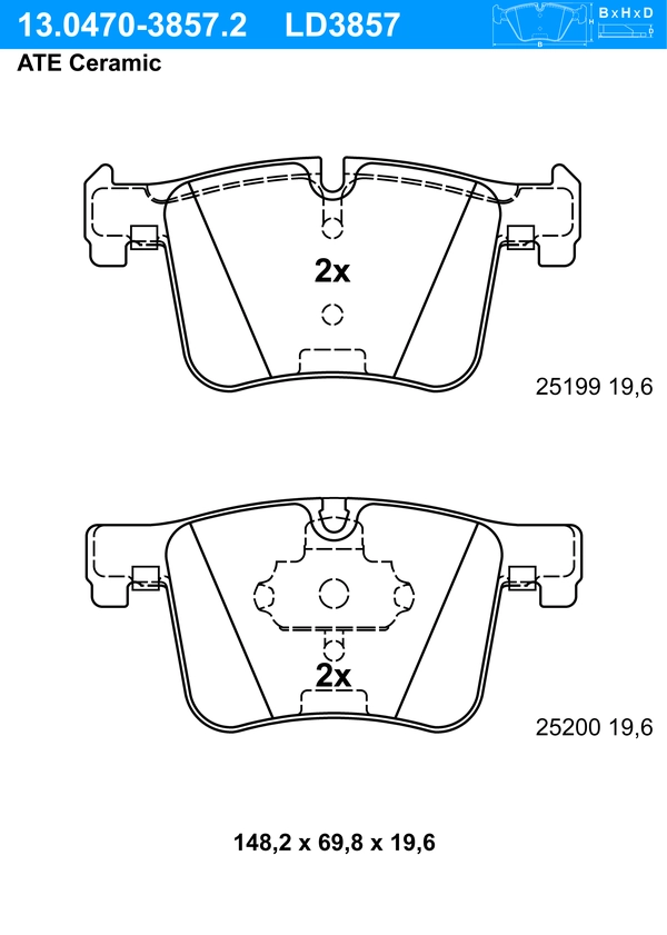 ATE Bremsbelagsatz 13.0470-3857.2 Bremsbeläge,Bremsklötze BMW,1 Schrägheck (F20),3 Touring (F31),3 Limousine (F30, F80),X3 (F25),3 GT (F34)