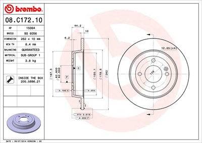 BREMBO Bremsscheibe 08.C172.10 Bremsscheiben,Scheibenbremsen HYUNDAI,KIA,i20 Schrägheck (GB, IB),i20 ACTIVE (GB),i20 Coupe,i20 Hatchback Van (GB, IB)