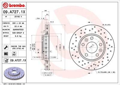 BREMBO Bremsscheibe 09.A727.1X Bremsscheiben,Scheibenbremsen RENAULT,NISSAN,DACIA,MEGANE III Grandtour (KZ0/1),Scénic III (JZ0/1_)