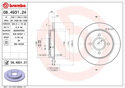 BREMBO Bremsscheibe 08.4931.21 Bremsscheiben,Scheibenbremsen FORD,Fiesta Mk6 Schrägheck (JA8, JR8),Fiesta Mk5 Schrägheck (JH1, JD1, JH3, JD3)