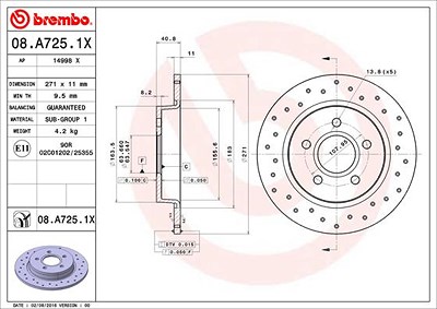 BREMBO Bremsscheibe 08.A725.1X Bremsscheiben,Scheibenbremsen FORD,FOCUS III Turnier,FOCUS III,Focus Mk3 Kasten / Kombi (DYB),FOCUS III Stufenheck