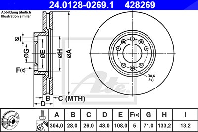 ATE Bremsscheibe 24.0128-0269.1 Bremsscheiben,Scheibenbremsen OPEL,PEUGEOT,CITROËN,GRANDLAND X (A18),COMBO Großraumlimousine (X19)