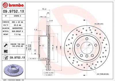 BREMBO Bremsscheibe 09.9752.1X Bremsscheiben,Scheibenbremsen BMW,3 Limousine (E90),1 Schrägheck (E87),1 Schrägheck (E81),1 Coupe (E82),1 Cabrio (E88)