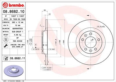 BREMBO Bremsscheibe 08.8682.11 Bremsscheiben,Scheibenbremsen PEUGEOT,CITROËN,407 SW (6E_),508 SW I (8E_),407 (6D_),607 (9D, 9U),RCZ Coupe