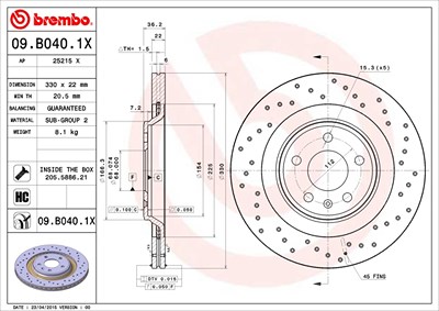 BREMBO Bremsscheibe 09.B040.1X Bremsscheiben,Scheibenbremsen AUDI,A4 Avant (8K5, B8),Q5 (8RB),A4 Limousine (8K2, B8),A5 Sportback (8TA),A5 Coupe (8T3)