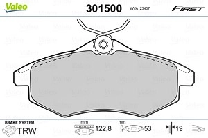 VALEO Bremsbelagsatz 301500 Bremsbeläge,Bremsklötze CITROËN,C2 Schrägheck (JM),C3 I Schrägheck (FC_, FN_),C3 II (SC_),C2 Enterprise (JG_)