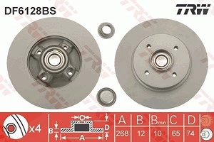 TRW Bremsscheibe DF6128BS Bremsscheiben,Scheibenbremsen PEUGEOT,CITROËN,DS,308 SW I (4E_, 4H_),5008 (0U_, 0E_),308 I Schrägheck (4A_, 4C_)