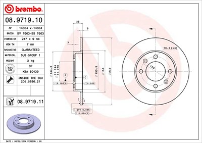 BREMBO Bremsscheibe 08.9719.11 Bremsscheiben,Scheibenbremsen PEUGEOT,CITROËN,307 CC (3B),307 SW (3H),307 (3A/C),307 Break (3E),PARTNER Combispace (5F)