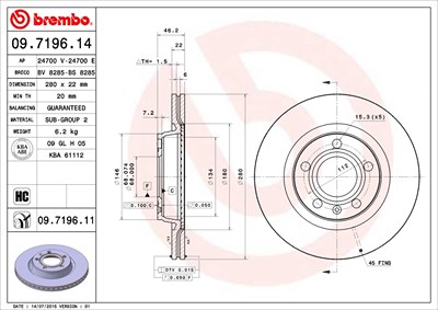 BREMBO Bremsscheibe 09.7196.11 Bremsscheiben,Scheibenbremsen VW,AUDI,SEAT,PASSAT Variant (3B5),PASSAT (3B2),A4 Avant (8ED, B7),A4 Avant (8E5, B6)