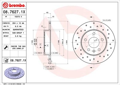 BREMBO Bremsscheibe 08.7627.1X Bremsscheiben,Scheibenbremsen OPEL,CHEVROLET,VAUXHALL,Corsa C Schrägheck (X01),ZAFIRA B (A05),Meriva A (X03)