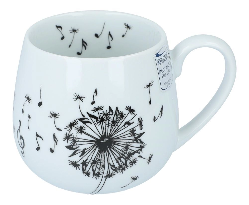 Notentasse Kuschelbecher Pusteblume mit Noten, Henkelbecher Füllmenge ca. 420 ml