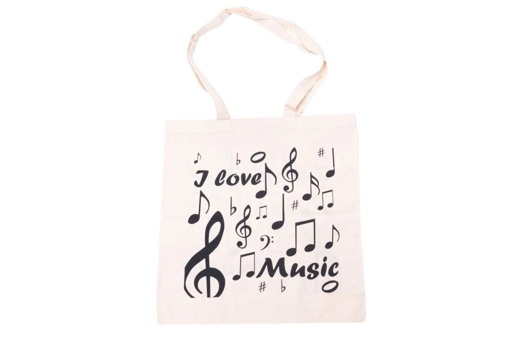 Tragtasche natur "I love Music", Musik-Design mit Violinschlüssel und Noten
