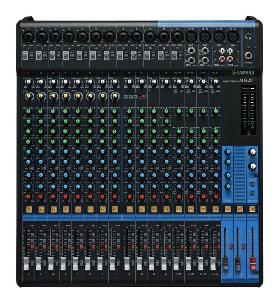 Yamaha MG20 Mixer, 12 Combi Mikrofon/Line Eingänge + 2 Mik/Stereo + 4 Stereo-IN