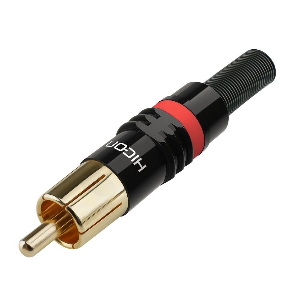 Hicon HI-CM03-RED Cinch Stecker vergoldete Kontakt, schwarz, rote Markierung