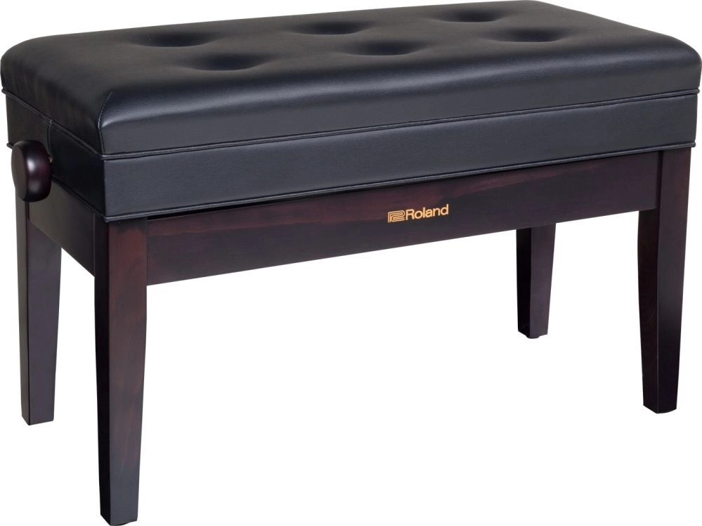 Klavierbank Doppelsitzer m. Notenfach, Rosenholz matt Sitz Vinyl schwarz