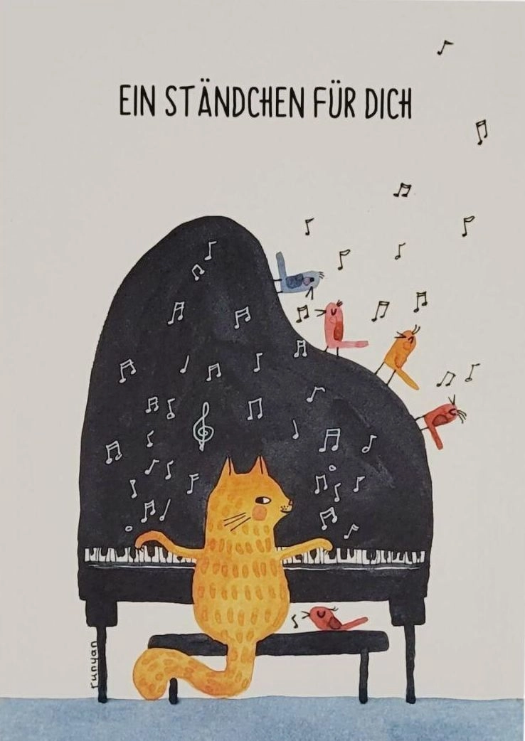 Postkarte Ein Ständchen für Dich (Katze am Flügel) Glückwunschkarte