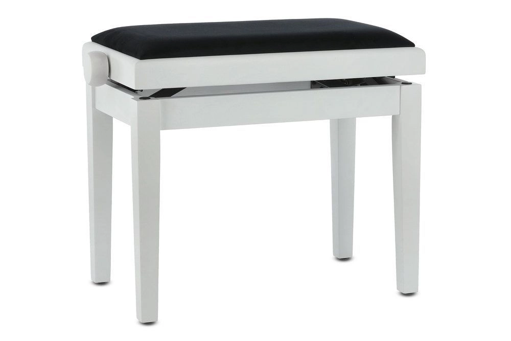 Markstein Klavierbank DELUXE weiß matt, Sitzbezug schwarz, verstellbar