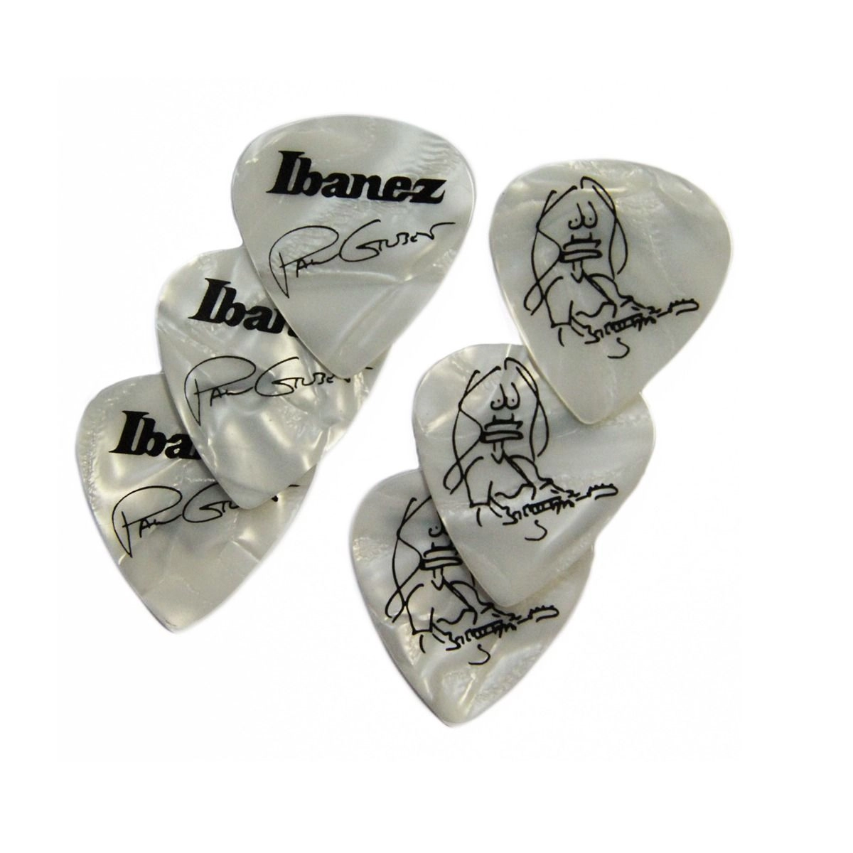 Ibanez Paul Gilbert Guitar-Pick Pearl White 6er Pack Celluloid Picks Heavy 1mm