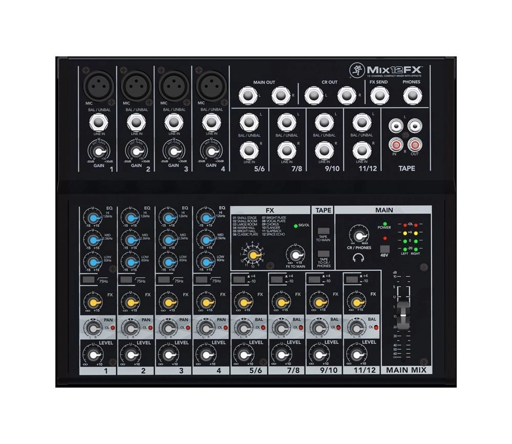 Mackie Mix12FX Mischpult 12-Kanal Kompaktmixer inkl. Netzteil mit Multieffekt