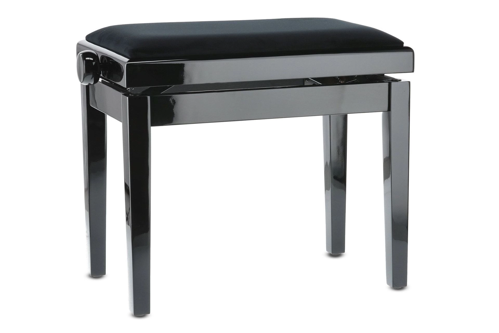 Markstein Klavierbank DELUXE schwarz poliert, Sitzbezug schwarz, verstellbar