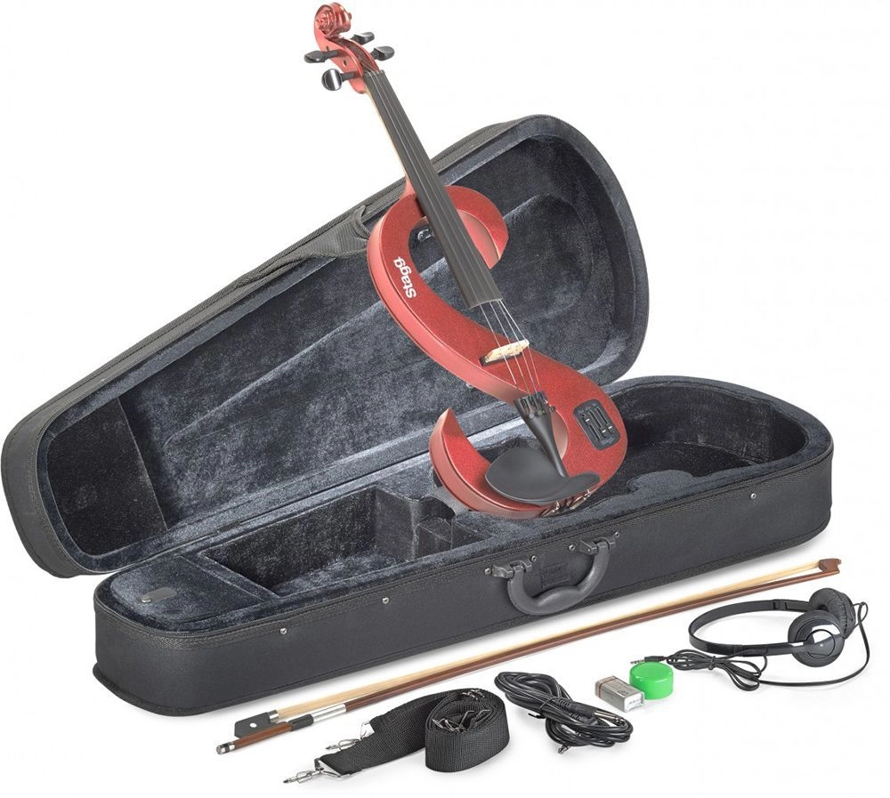 Stagg E-Violine EVN 4/4 MRD rot metallic incl. Etui, Bogen, Kopfhörer, ...