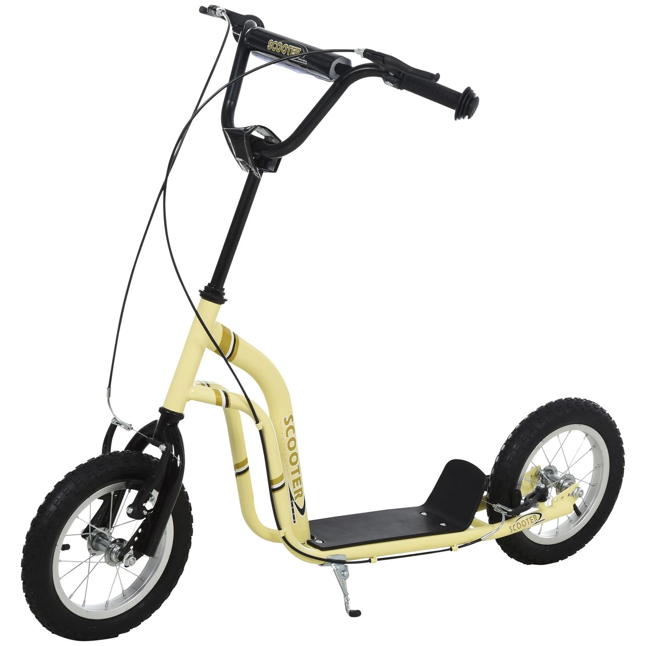 Kinderroller Scooter Tretroller Cityroller Kinder Roller Kickboard mit Luftreifen 12 Zoll Beige 120 x 58 x 80-85 cm
