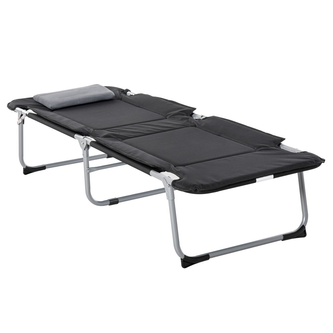 Campingbett Feldbett Klappbett mit Kissen inkl. Tasche Schwarz+Silber 183 x 66 x 33 cm
