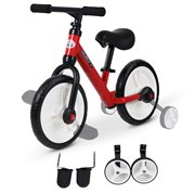 Kinder Laufrad, Lauflernrad, Kinderfahrrad, 2-in-1, Kinderrad mit Stützrädern und Pedalen, 2-5 Jahre, Sitzhöhenverstellbar, PP, Rot, 85 x B36 x H54 cm