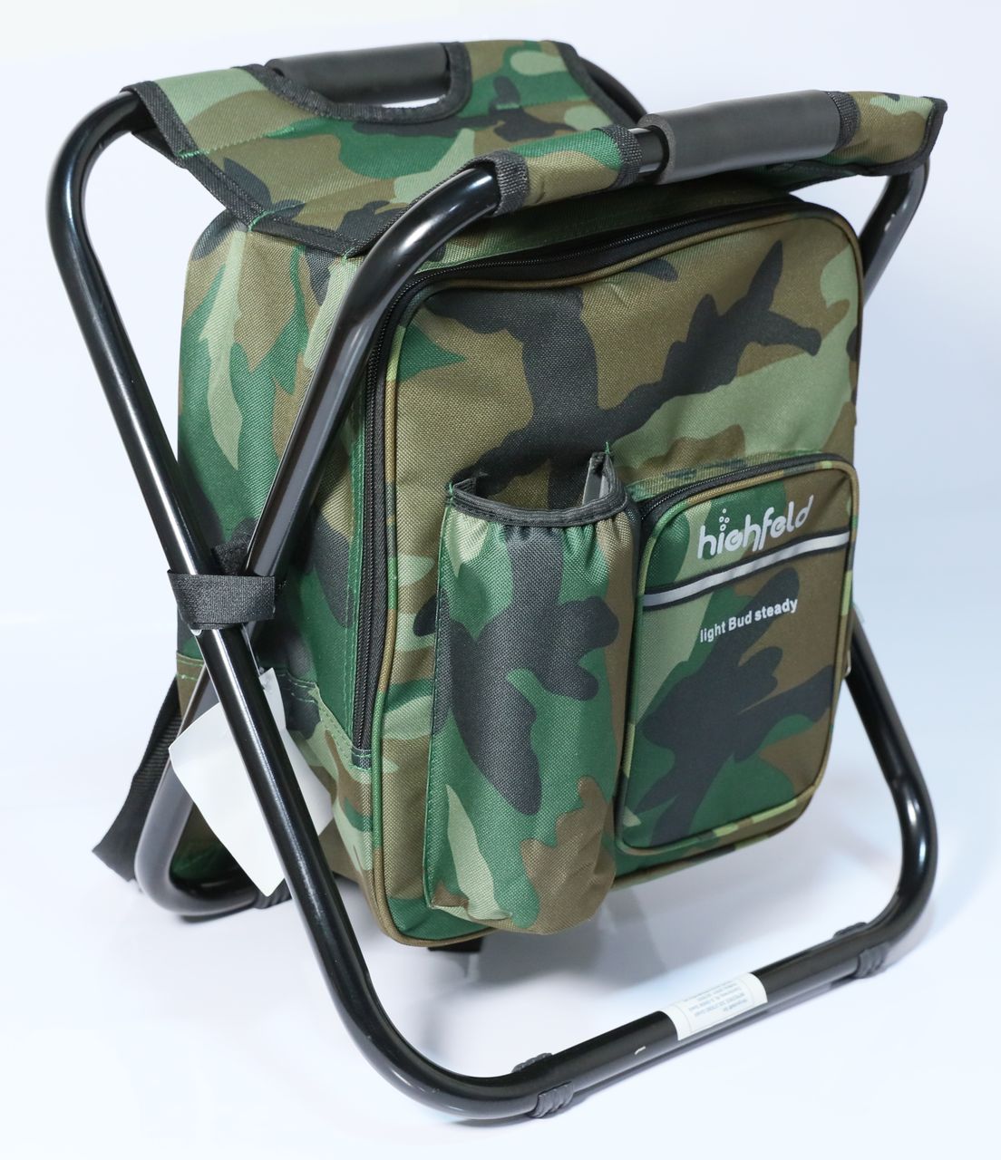 Camping Stuhl Hocker mit Rucksack camouflage Kühltasche