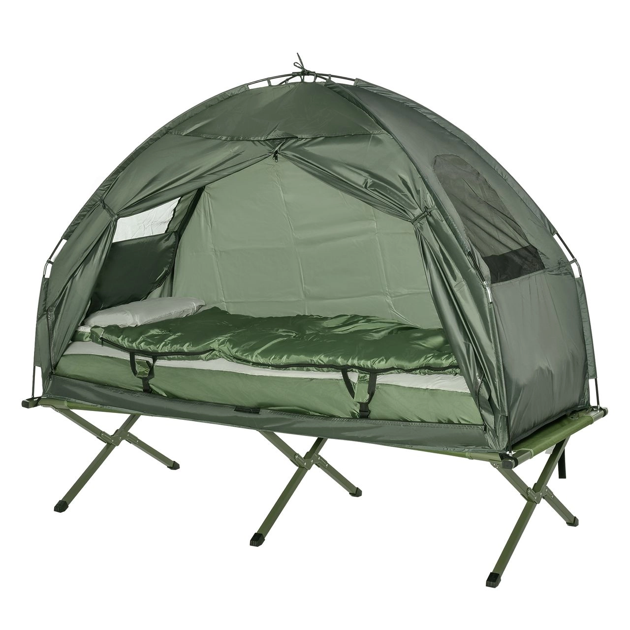 Campingbett Set Zelt mit Schlafsack Matratze 4 in 1 faltbar Dunkelgrün