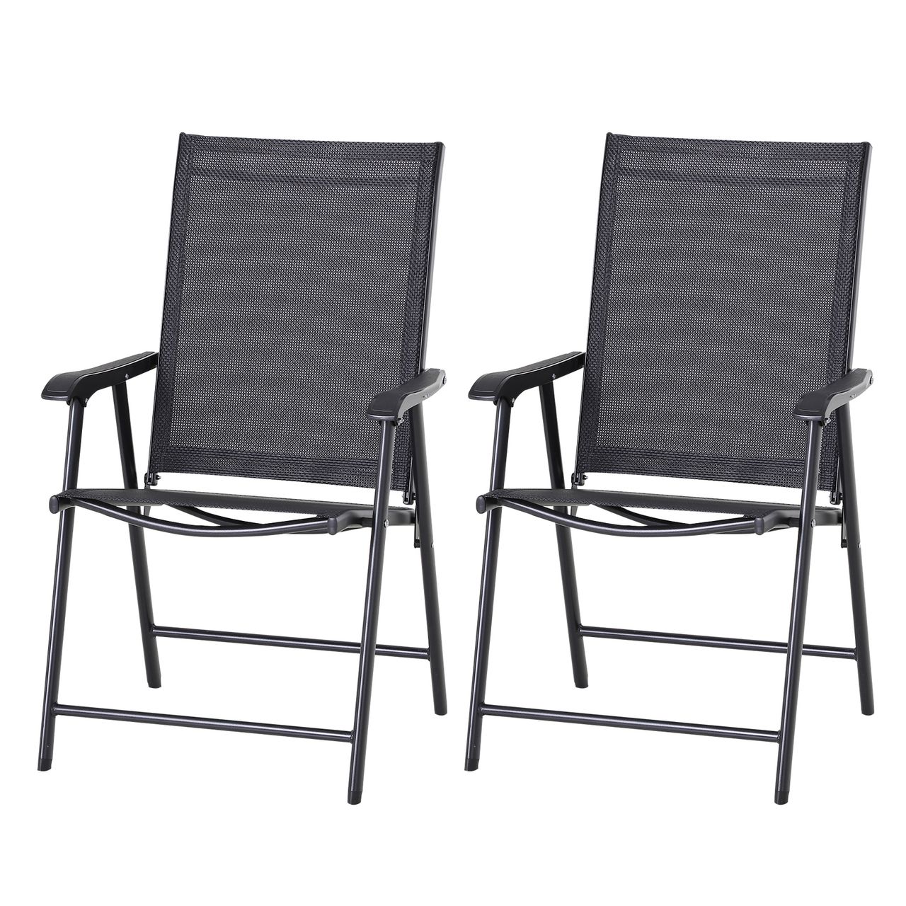 Klappstuhl mit Armlehne 2er Set Campingstuhl Angelstuhl Metall Schwarz 58 x 64 x 94 cm