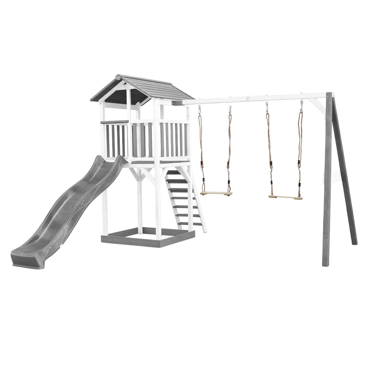 Beach Tower Spielturm mit Doppelschaukel - Graue Rutsche