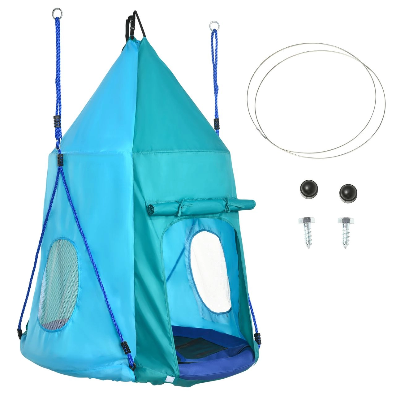 Nestschaukel mit Zelt, Ø100 cm Kinderschaukel, Gartenschaukel, Blaugrün