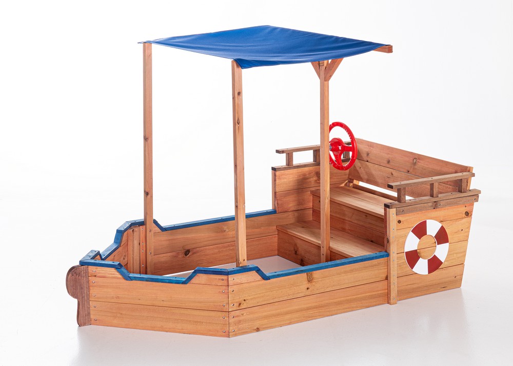 Sandkasten Schiffsoptik aus 100% massivem Tannenholz, ca.108 cm x 57 cm x 14 cm