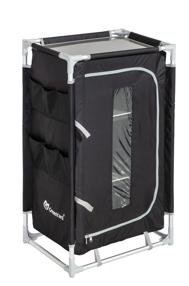 Campingküche mit 3-stufigem Stoffschrank, ca. 57x47x98 cm – schwarz/grau