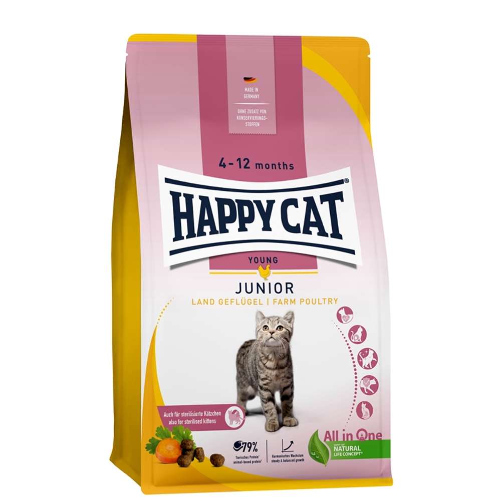 HAPPY CAT Young Trockenfutter Katze Junior, Land-Geflügel 300 g