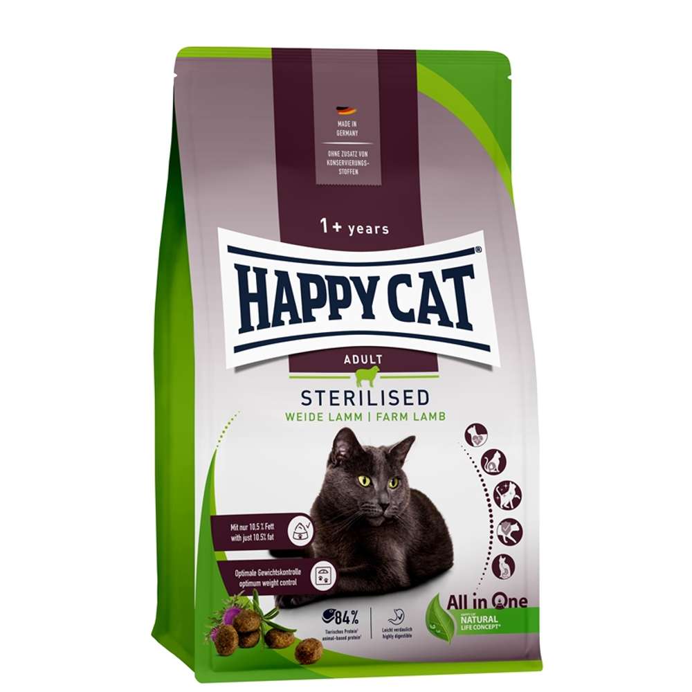 HAPPY CAT Sterilised Trockenfutter Katze Adult, Weide-Lamm 1,3 kg