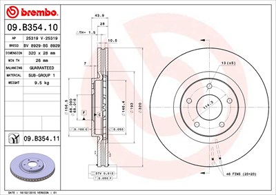 BREMBO Bremsscheibe 09.B354.11 Bremsscheiben,Scheibenbremsen RENAULT,NISSAN,KOLEOS (HY_),Qashqai / Qashqai +2 I (J10, NJ10),JUKE (F15)