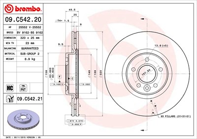 BREMBO Bremsscheibe 09.C542.21 Bremsscheiben,Scheibenbremsen VOLVO,V50 (545),V40 Schrägheck (525, 526),S40 II (544),C70 II Cabrio (542)